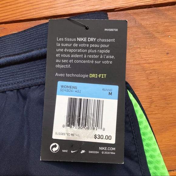 Nike Dri-Fit Navy Green Running Shorts, NWT, M - Picture 3 of 12